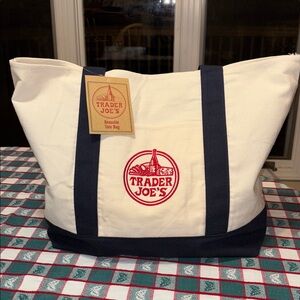 Classic Trader Joe’s Navy Blue Canvas Large Tote Bag. All the craze in Europe!